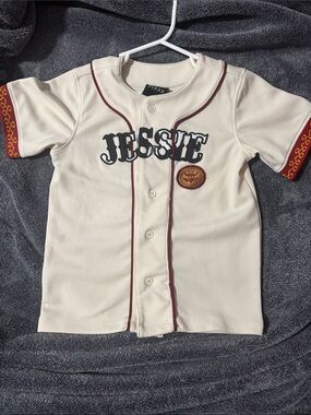 Jessie Cream Baseball-Style Button Down Shirt for Kids
